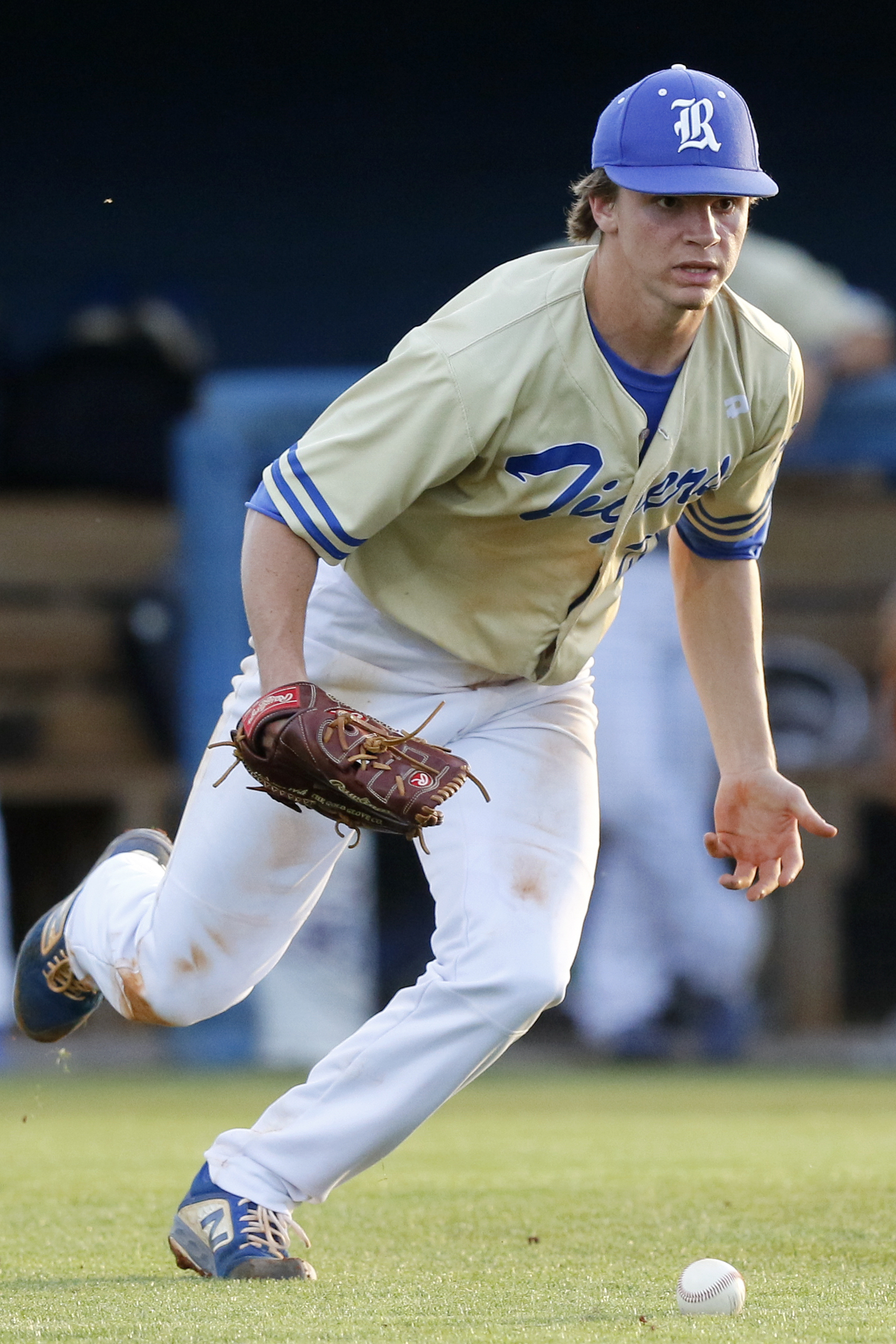 Ringgold's Wyatt Tennant scrambles for a bunted ball during the second game of a double header in the first round of the GHSA playoffs against Cherokee Bluff at Bill Womack Field at Ringgold High School on Wednesday, April 24, 2019 in Ringgold, Ga.