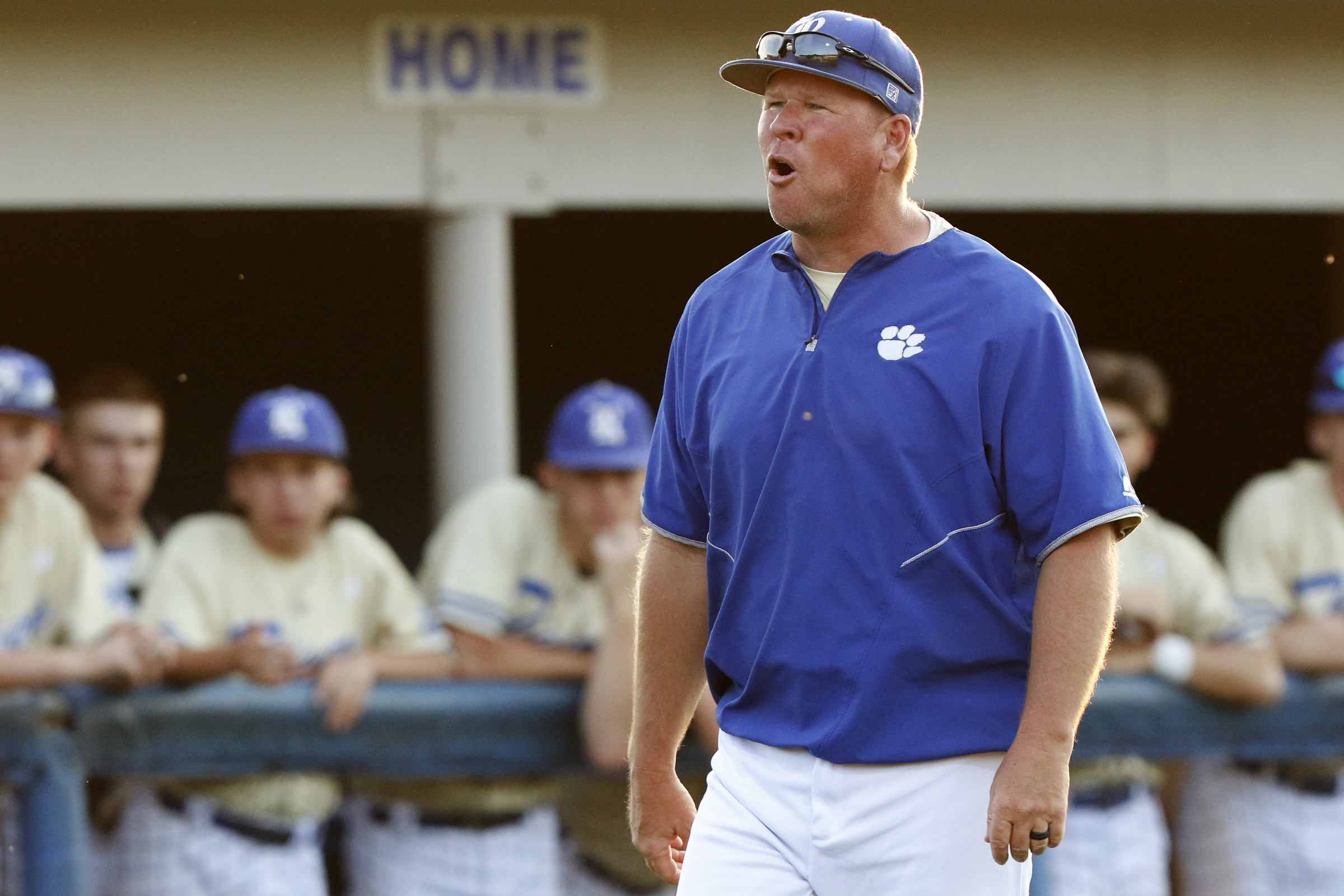 Ringgold head coach Brent Tucker argues a call with the umpire during the second game of a double header in the first round of the GHSA playoffs against Cherokee Bluff at Bill Womack Field at Ringgold High School on Wednesday, April 24, 2019 in Ringgold, Ga.