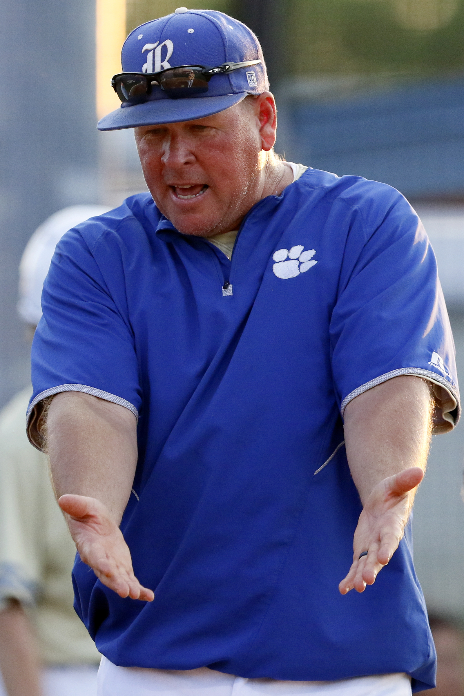 Ringgold head coach Brent Tucker argues a call with the umpire during the second game of a double header in the first round of the GHSA playoffs against Cherokee Bluff at Bill Womack Field at Ringgold High School on Wednesday, April 24, 2019 in Ringgold, Ga.