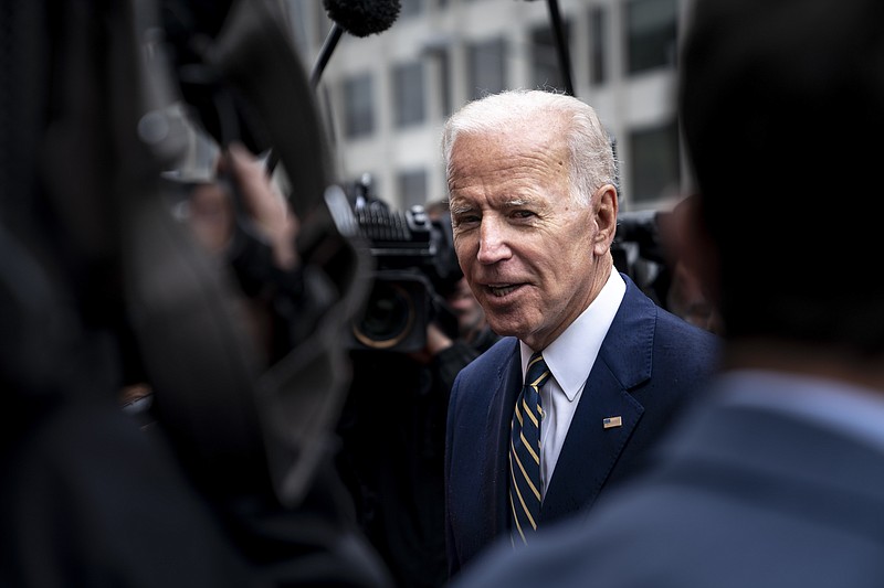 FILE — Former Vice President Joe Biden talks to reporters in Washington earlier this month. If Biden wins the presidency in 2020, it will be in part because older Democrats still have the votes to decide the party's nomination in favor of a relatively moderate, establishment-backed candidate, as they have done in the past. (Erin Schaff/The New York Times)