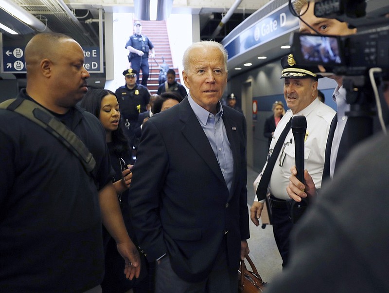 Former Vice President and Democratic presidential candidate Joe Biden arrives at the Wilmington train station Thursday April 25, 2019 in Wilmington, Delaware. Biden announced his candidacy for president via video on Thursday morning. (AP Photo/Matt Slocum)