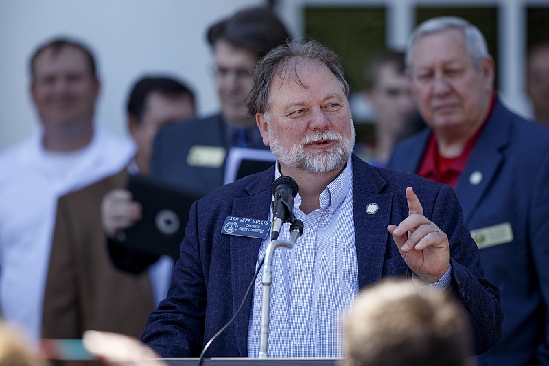 State Sen. Jeff Mullis speaks before a bill signing ceremony at Gordon Lee High School on Friday, April 26, 2019 in Chickamauga, Ga.