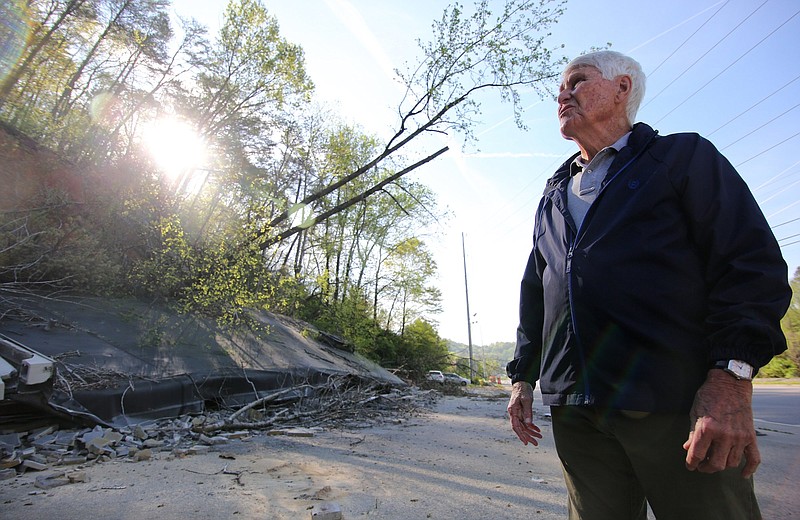 Chuck Megahee, the owner of the Subway on Signal Mountain Road, talks about the mudslide that took out his business in February during an interview Thursday, April 11, 2019 in Chattanooga, Tennessee. Megahee is hoping to warn other business and home owners in the area that their property may be at risk.