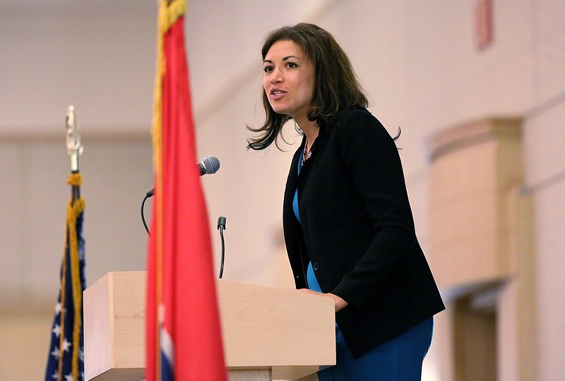 Tennessee Commissioner of Education Dr. Penny Schwinn delivers the keynote address during the 38th Annual Superintendent's Honors Banquet at the Chattanooga Convention Center Monday, April 29, 2019, in Chattanooga, Tennessee. The event was held to recognize seniors who demonstrate academic excellence and rank among the top 10 percent in their graduating class.