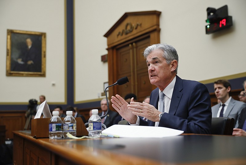 In this Feb. 27, 2019, file photo Federal Reserve Board Chair Jerome Powell gestures while speaking before the House Committee on Financial Services hearing on Capitol Hill in Washington. On Wednesday, May 1, the Federal Reserve releases its latest monetary policy statement after a two-day meeting. (AP Photo/Pablo Martinez Monsivais, File)