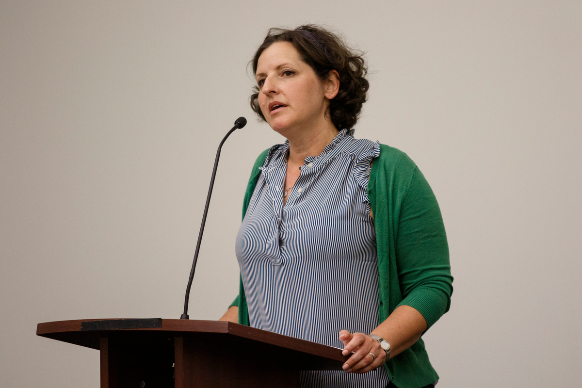 Rabbi Susan Tendler speaks during a Yom HaShoah ceremony at the Jewish Cultural Center on Wednesday, May 1, 2019, in Chattanooga, Tenn. The tradition is held to honor the memories of the six million Jews killed during the Holocaust between 1941 and 1945.