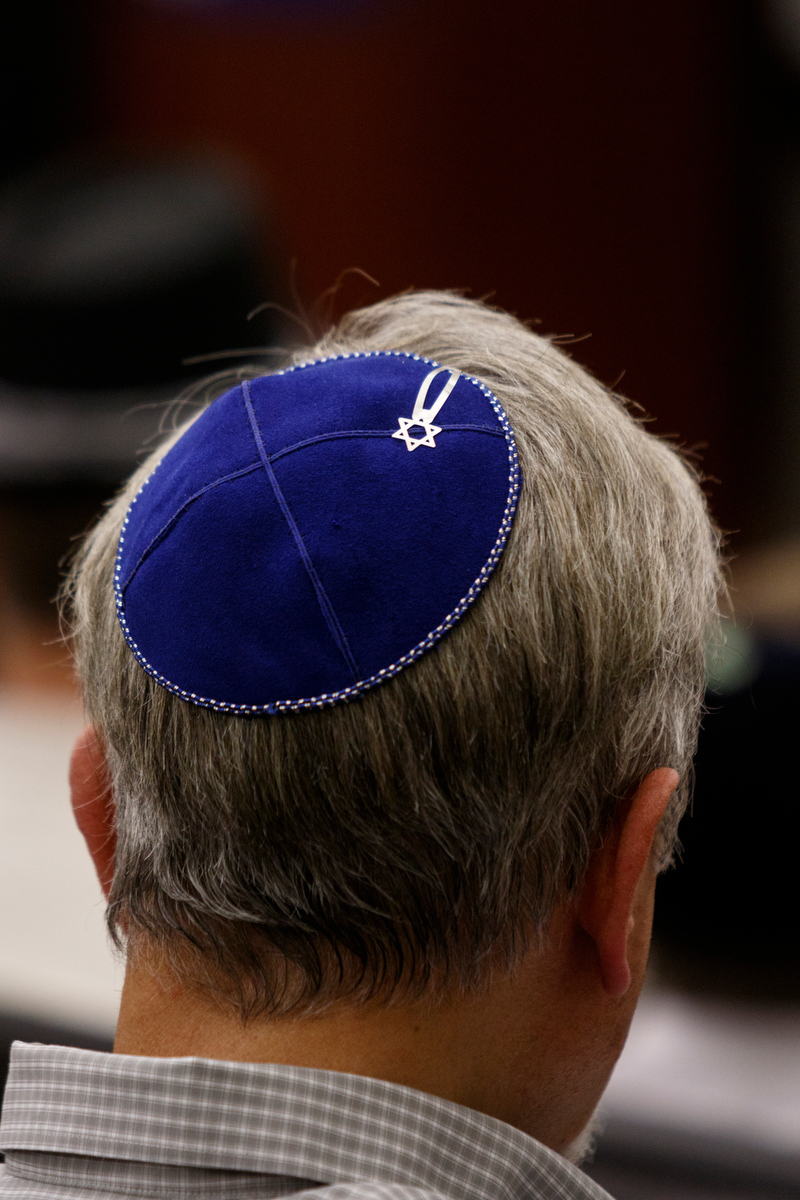 Bill Hillner wears a kippah during a Yom HaShoah ceremony at the Jewish Cultural Center on Wednesday, May 1, 2019, in Chattanooga, Tenn. The tradition is held to honor the memories of the six million Jews killed during the Holocaust between 1941 and 1945.