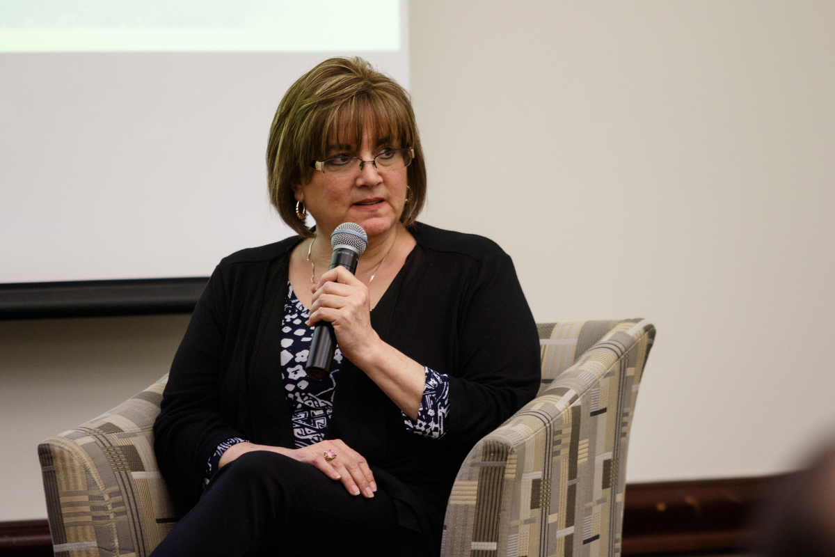 Rachel Salomon talks about her family's experience surviving the Holocaust during a Yom HaShoah ceremony at the Jewish Cultural Center on Wednesday, May 1, 2019, in Chattanooga, Tenn. The tradition is held to honor the memories of the six million Jews killed during the Holocaust between 1941 and 1945.