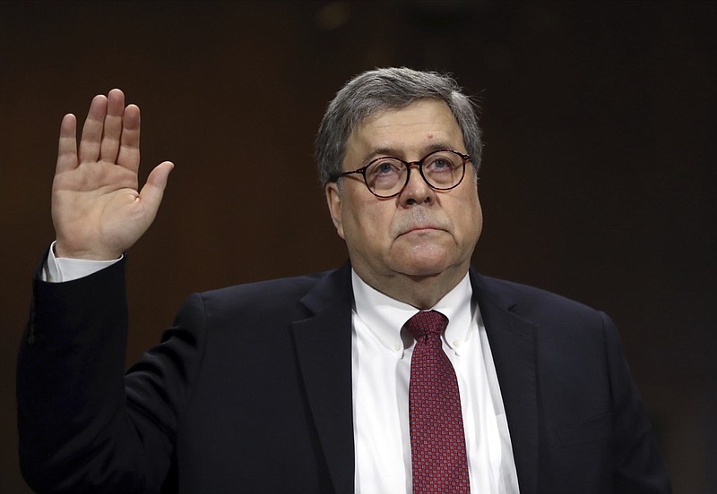 Attorney General William Barr is sworn in to testify before the Senate Judiciary Committee hearing on Capitol Hill in Washington, Wednesday, May 1, 2019, on the Mueller Report. (AP Photo/Andrew Harnik)