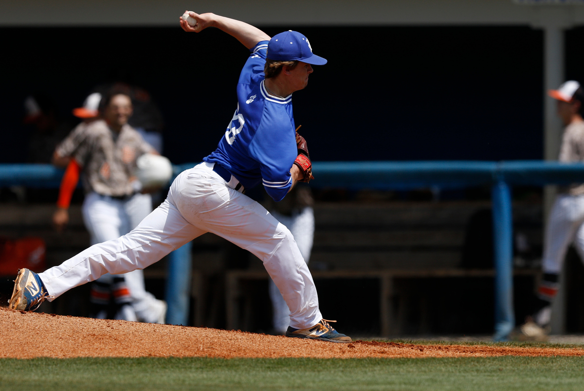 Ringgold's Wyatt Tennant pitches during the continuation of the Tigers' lightning-delayed game against Hart County at Ringgold High School on Thursday, May 2, 2019, in Ringgold, Ga.