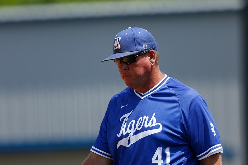 Ringgold baseball coach Brent Tucker during the continuation of the Tigers' lightning-delayed game against Hart County at Ringgold High School on Thursday, May 2, 2019, in Ringgold, Ga. 