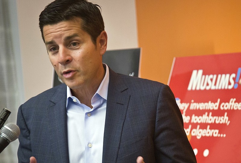 FILE - In this June 25, 2015 file photo, Muslim comedian Dean Obeidallah speaks at a news conference in New York. A federal judge has ruled that Obeidallah, a Muslim-American radio host, can recover monetary damages against a neo-Nazi website operator who falsely accused him of terrorism. Obeidallah is seeking more than $1 million in damages against The Daily Stormer founder Andrew Anglin, who hasn t responded to Obeidallah s libel lawsuit. (AP Photo/Bebeto Matthews, File)

