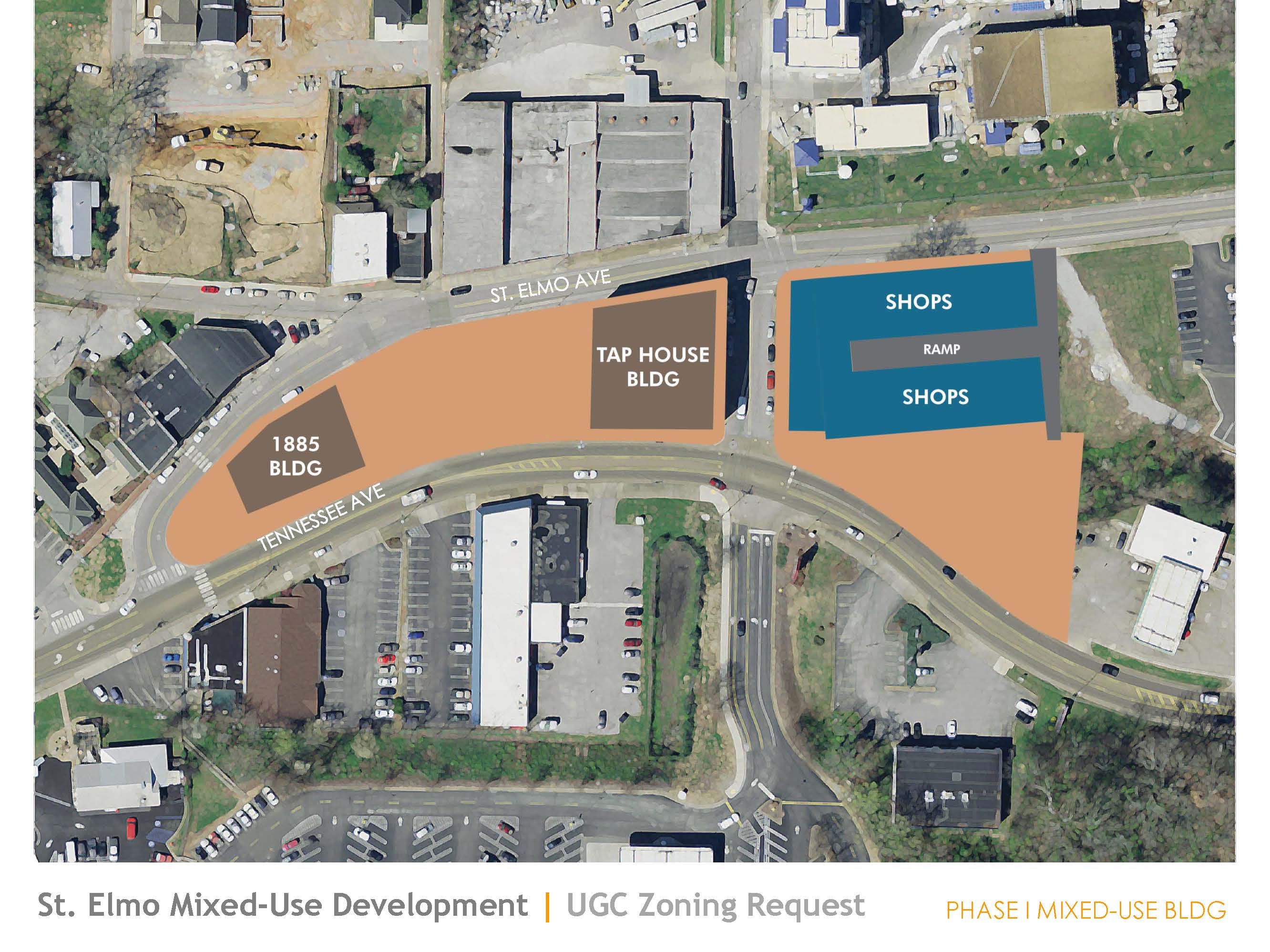 These renderings and site plans show the building phases of a proposed $21 million St. Elmo mixed-use development. / Contributed by Berry Engineers LLC