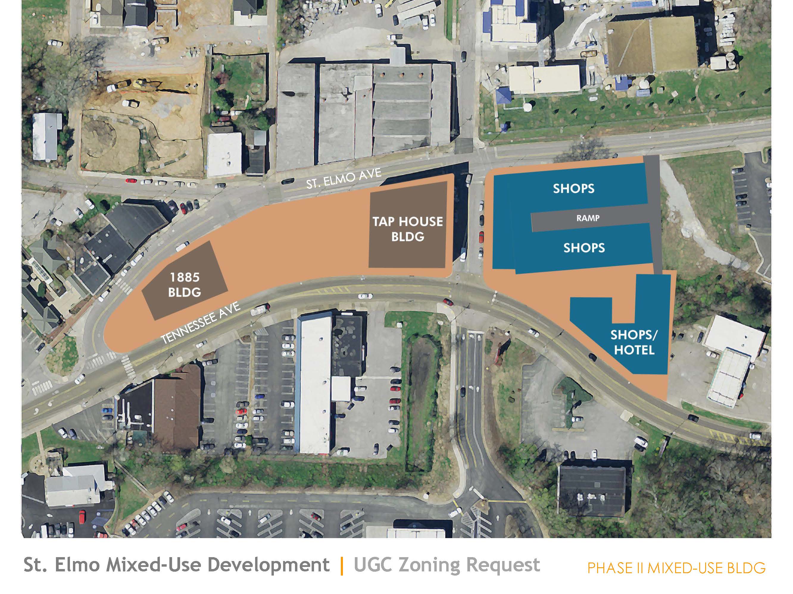 These renderings and site plans show the building phases of a proposed $21 million St. Elmo mixed-use development. / Contributed by Berry Engineers LLC