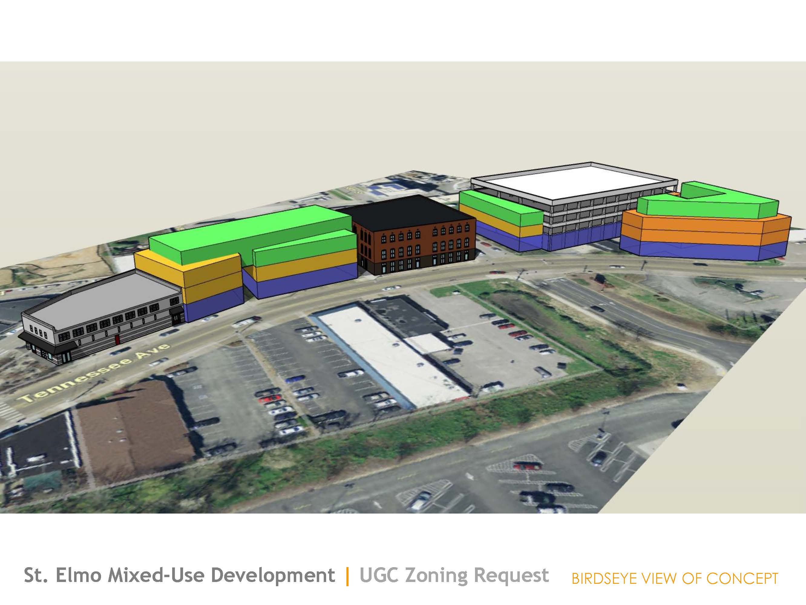 These renderings and site plans show the building phases of a proposed $21 million St. Elmo mixed-use development. / Contributed by Berry Engineers LLC