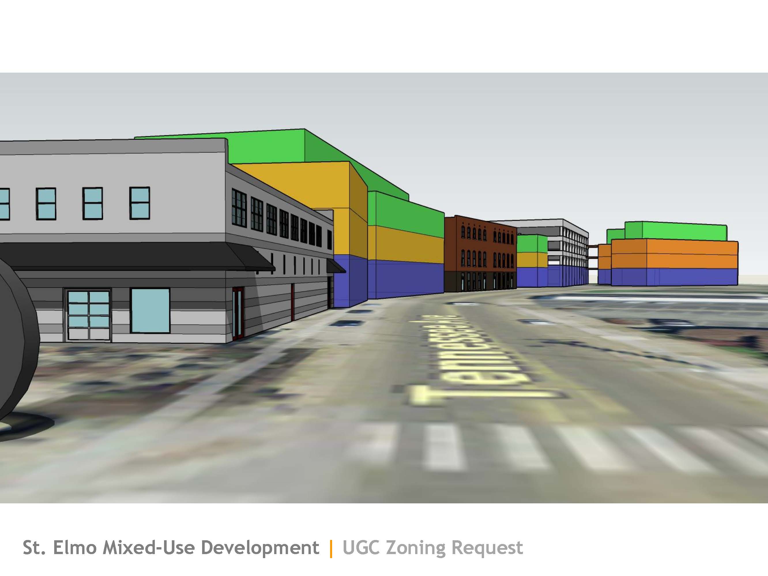 These renderings and site plans show the building phases of a proposed $21 million St. Elmo mixed-use development. / Contributed by Berry Engineers LLC