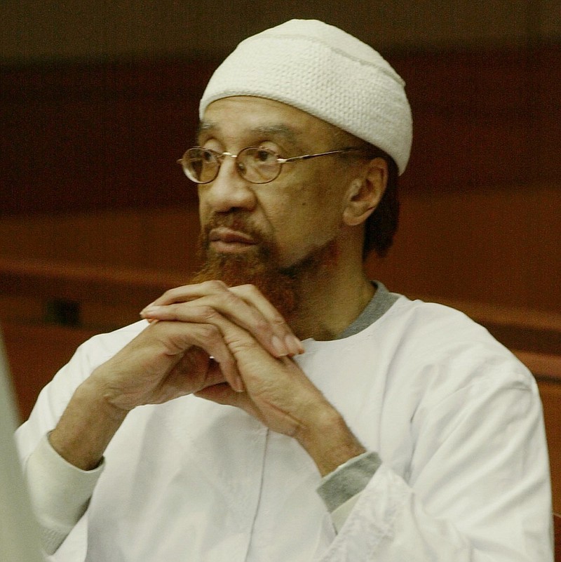 In this March 11, 2002 file photo, Jamil Abdullah Al-Amin watches during the sentencing portion of his trial in Atlanta. Al-Amin, the militant civil rights leader known in the 1960s as H. Rap Brown who was convicted of killing Fulton County Sheriff's Deputy Ricky Kinchen and wounding Deputy Aldranon English in a shootout in March 2000, is challenging his imprisonment, saying his constitutional rights were violated at trial. (AP Photo/Ric Feld, File)