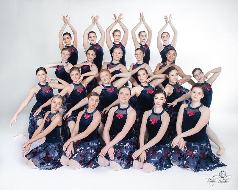 Members of the Senior Company are front row, from left, Trinity Bruner, Ariel Bruner, Holly Potts, Julia Tucker and Grace England. On the second row are Lyndi Jensen, Cianna Bruner, Kate Havelin, Katie Clement, Claire Regal and Violet Pasqua. On the third row are Gabby Shatz, Adia Rann, Abby Crossen, Emma Hackney and Mia Carvajal. On the fourth row are Libna Amaro, Taylor Stallings, Charlotte Edwards, Elyse Rann and Gracie Bell. / Billy Willis Photo