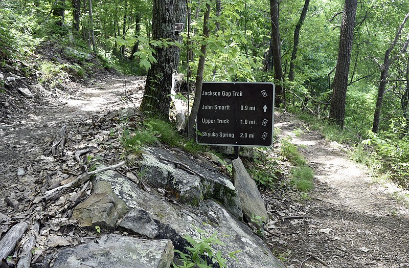 Staff photo by Mark Pace/Chattanooga Times Free Press — Jackson Gap Trail heading toward John Smartt Trail is pictured May 7, 2019 in the Lookout Mountain Battlefield within the Chickamauga and Chattanooga National Military Park. A proposal would allow mountain bikes to use the two trails.