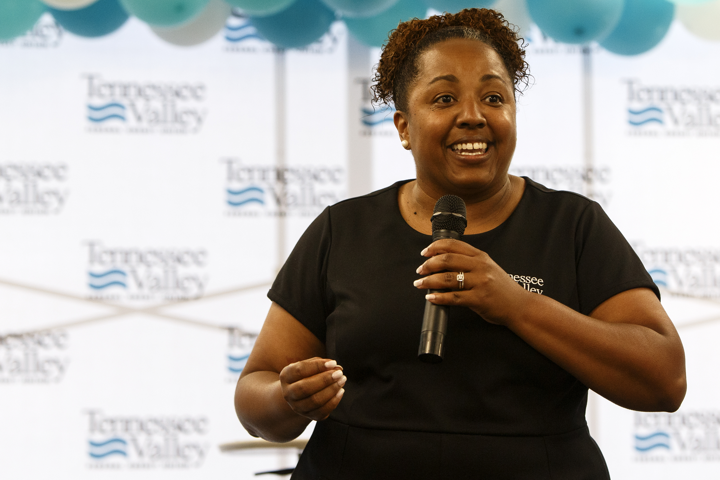 Vice President of Diversity and Inclusion Dionne Jennings speaks during the Idea Leap Grant kickoff breakfast at Tennessee Valley Federal Credit Union on Tuesday, May 7, 2019 in Chattanooga, Tenn. Grant money will be awarded to five winners: first place getting $20,000, second place getting $15,000, third place getting $10,000 and fourth/fifth place receiving $2,500 each for a total of $50,000 in grant money awarded.