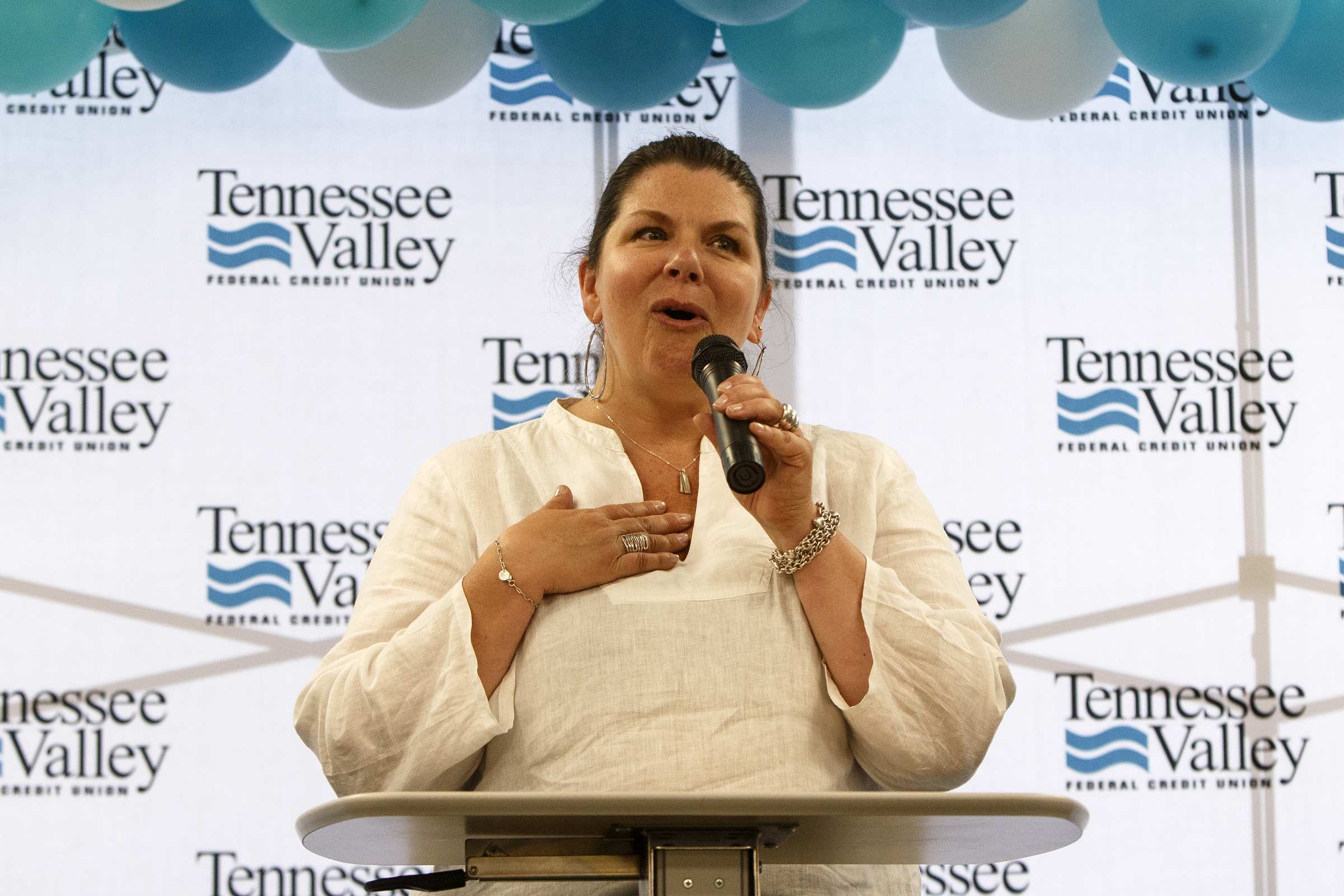Amanda Varnell, owner of Dish T'Pass, speaks during the Idea Leap Grant kickoff breakfast at Tennessee Valley Federal Credit Union on Tuesday, May 7, 2019 in Chattanooga, Tenn. Varnell won the second place grant in 2018.