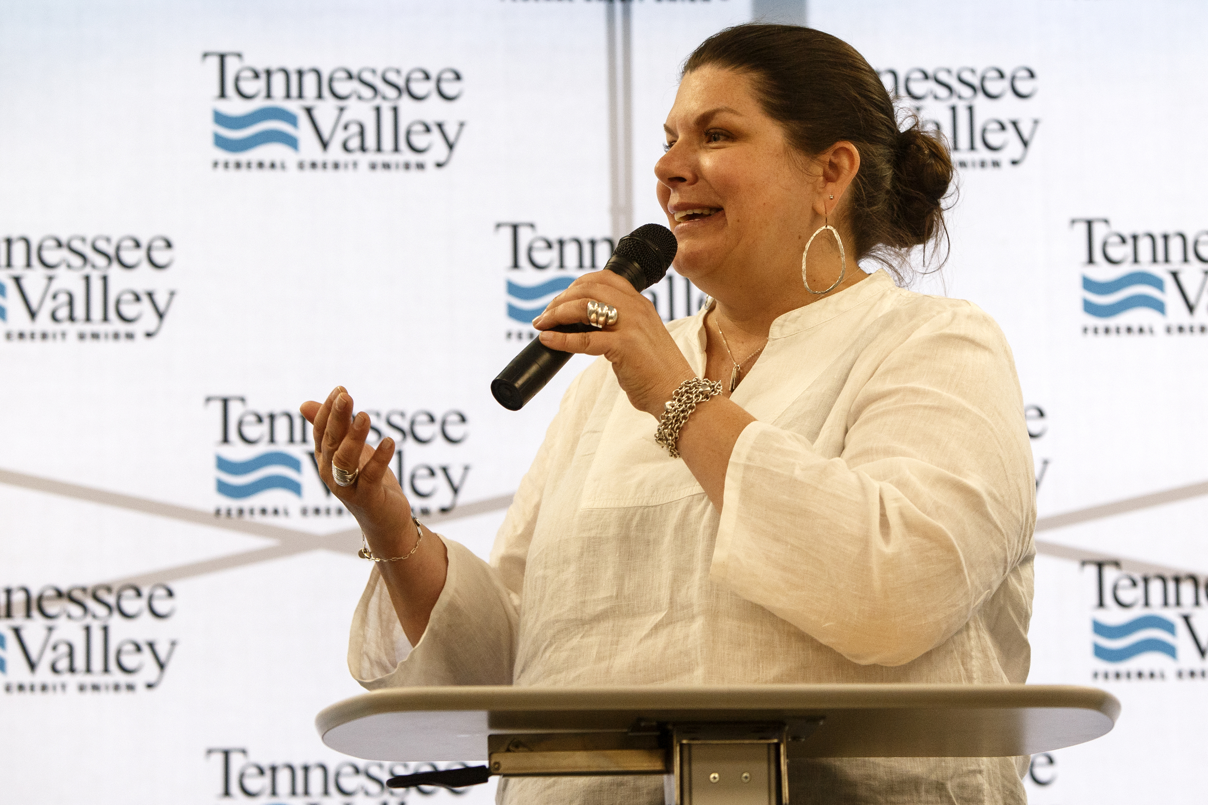 Amanda Varnell, owner of Dish T'Pass, speaks during the Idea Leap Grant kickoff breakfast at Tennessee Valley Federal Credit Union on Tuesday, May 7, 2019 in Chattanooga, Tenn. Varnell won the second place grant in 2018.