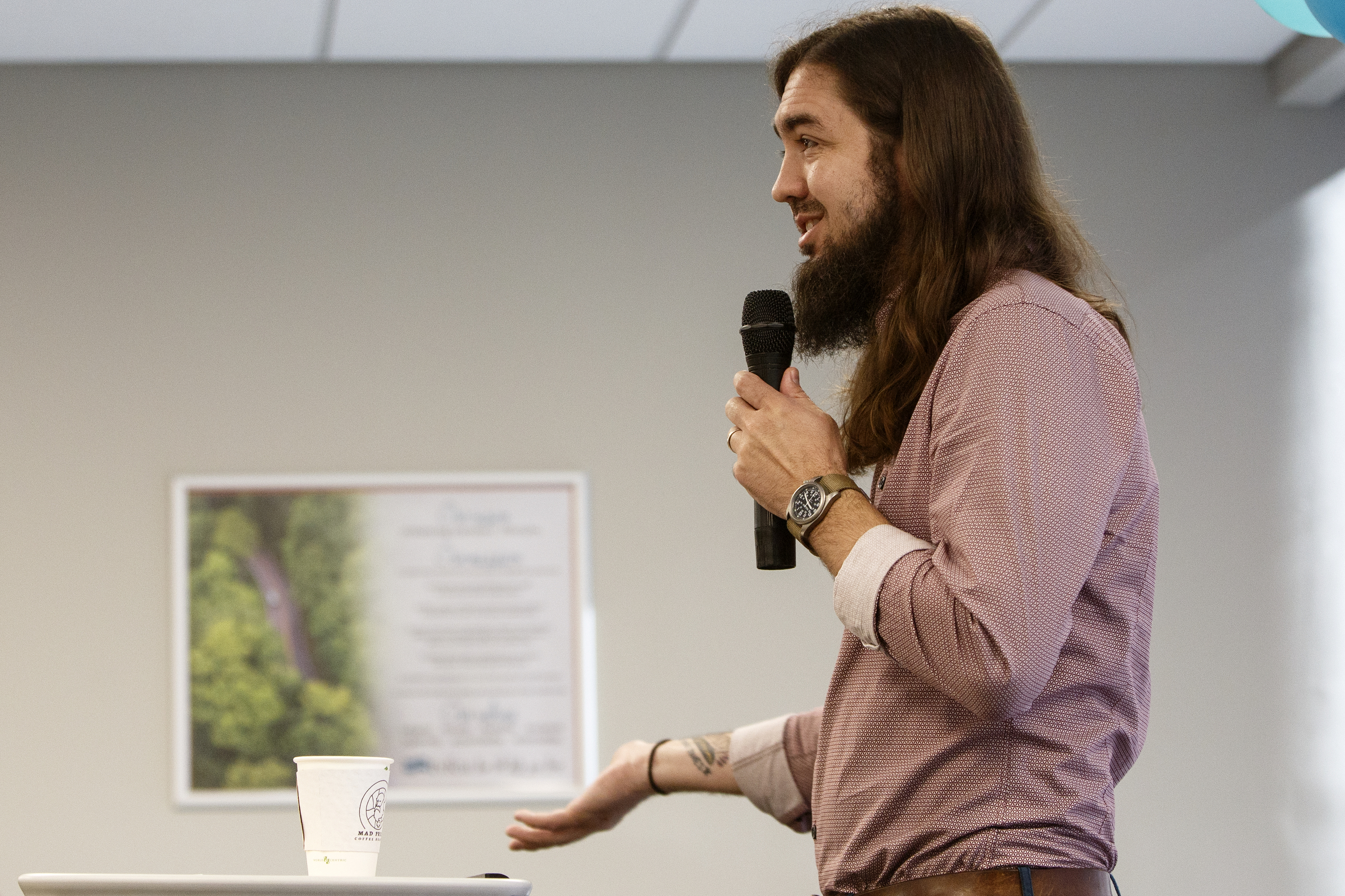 Mad Priest Coffee owner Michael Rice speaks during the Idea Leap Grant kickoff breakfast at Tennessee Valley Federal Credit Union on Tuesday, May 7, 2019 in Chattanooga, Tenn. Rice won the third place grant in 2018.