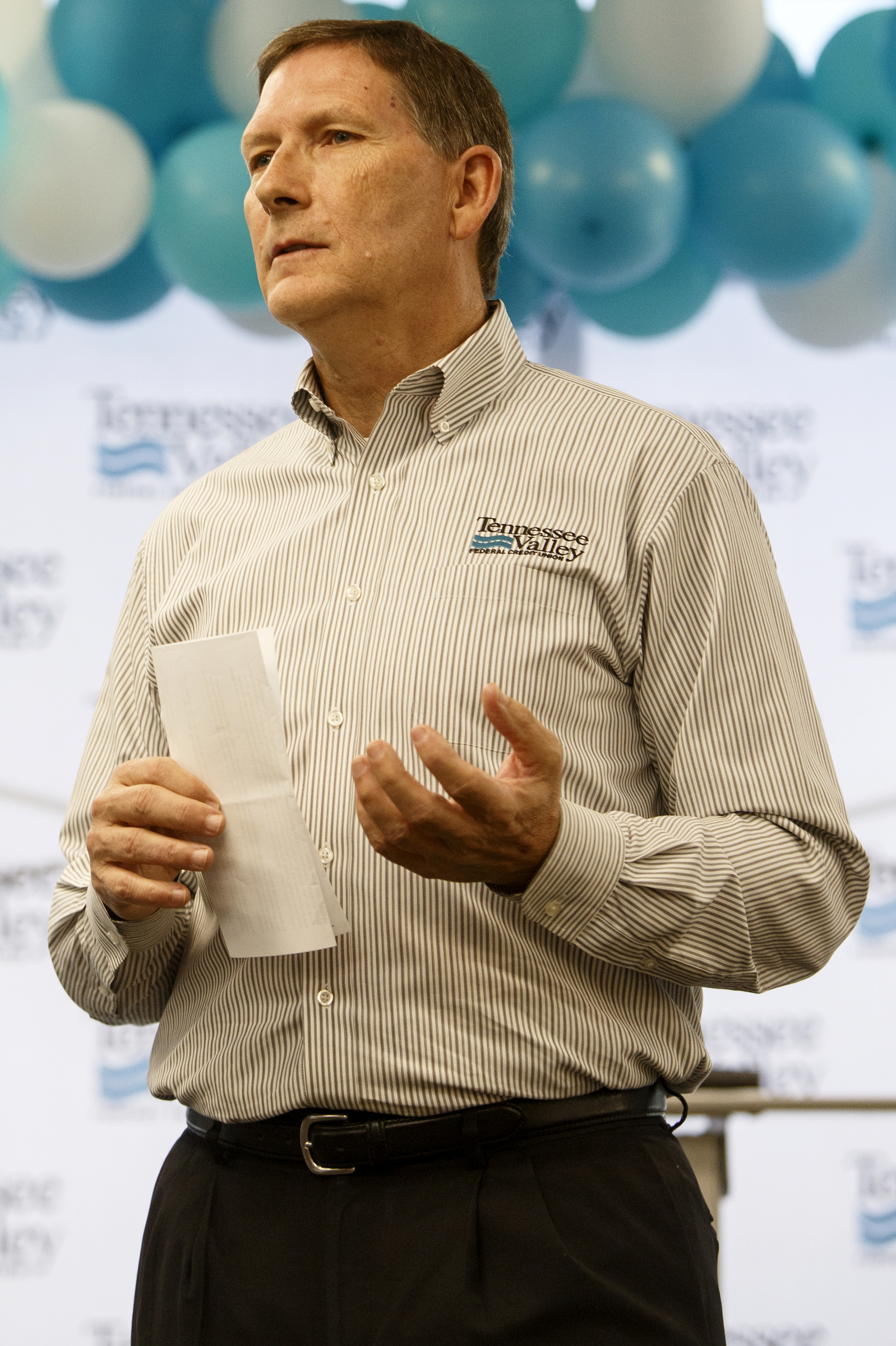Vice President of Business and Commercial Services Tommy Nix speaks during the Idea Leap Grant kickoff breakfast at Tennessee Valley Federal Credit Union on Tuesday, May 7, 2019 in Chattanooga, Tenn. Grant money will be awarded to five winners: first place getting $20,000, second place getting $15,000, third place getting $10,000 and fourth/fifth place receiving $2,500 each for a total of $50,000 in grant money awarded.
