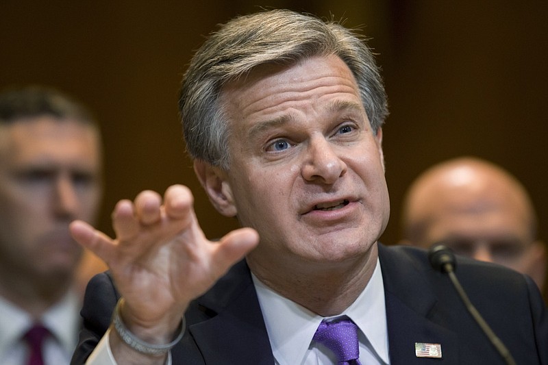 FBI Director Christopher Wray testifies during a hearing of the Appropriations Subcommittee for Commerce, Justice, Science, and Related Agencies, on Capitol Hill, Tuesday, May 7, 2019 in Washington. (AP Photo/Alex Brandon)