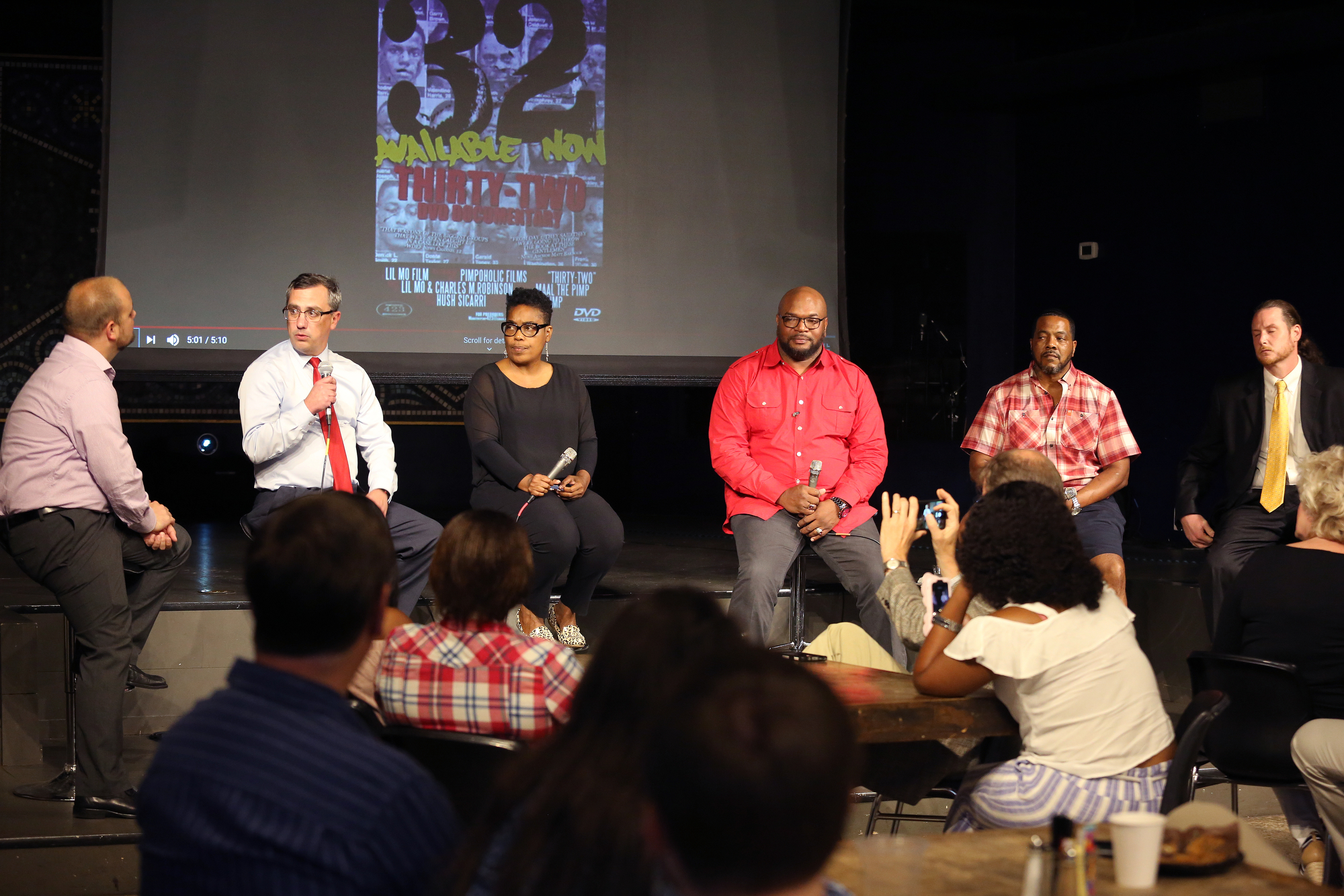Panelists discuss disparities in the justice system during viewing of the documentary "32" at Camp House Thursday, May 9, 2019 in Chattanooga, Tennessee. The documentary is about a 32-man federal roundup that occurred in 2013.