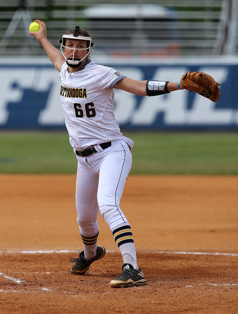 UTC's Celie Hudson pitches during the Mocs' SoCon softball tournament game against Furman on Wednesday at Frost Stadium. Hudson was the winning pitcher Thursday as the Mocs defeated Western Carolina 2-1.