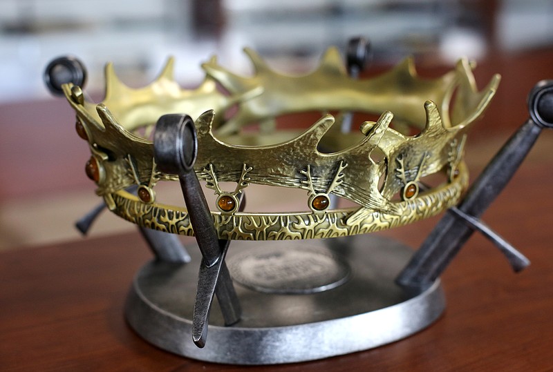 A replica of the crown worn by the king from the television show Game of Thrones sits out on display at Jalic Blades Thursday, April 25, 2019 in Red Bank, Tennessee. Jalic Blades sells about 100 items each day.