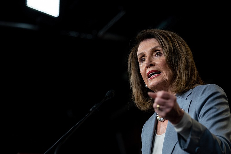 House Speaker Nancy Pelosi, D-California, speaks at a news conference on Capitol Hill in Washington on Thursday. (Erin Schaff/The New York Times)