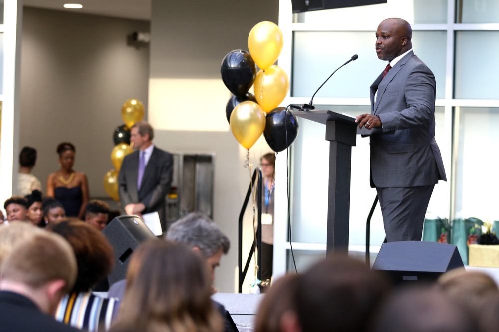 Hamilton County superintendent Bryan Johnson gives welcoming remarks during the OZcars Gala Friday, May 10, 2019 at Unum in Chattanooga, Tennessee. Four teachers were honored with presentation of excellence awards during the event, 2018-2019 teachers of the year and principal of the year were recognized, and several Hamilton County Schools students performed throughout the night.