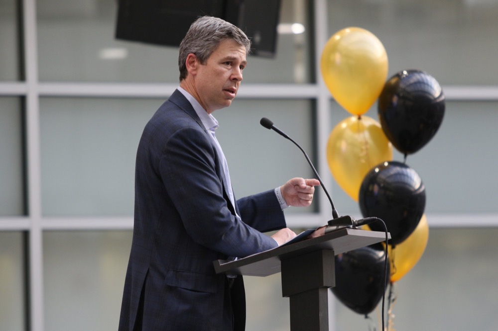 Chattanooga Mayor Andy Berke speaks during the OZcars Gala Friday, May 10, 2019 at Unum in Chattanooga, Tennessee. The event was held for the Opportunity Zone schools in Hamilton County to celebrate educators who have gone above and beyond to help students succeed.
