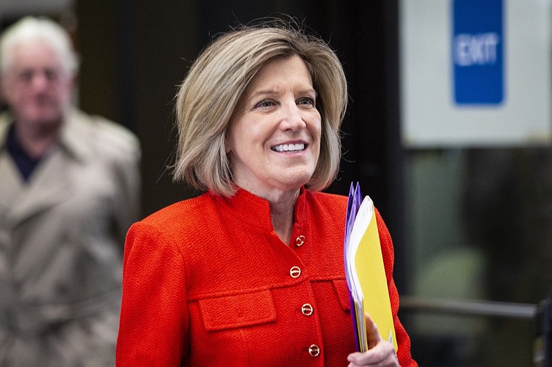 Former State Appeals Court Judge Sheila O'Brien walks out of the Leighton Criminal Courthouse in Chicago after a hearing about appointing a special prosecutor to investigate the Cook County State's Attorney's office handling of "Empire" actor Jussie Smollett's case, Thursday, May 2, 2019. (Ashlee Rezin/Chicago Sun-Times via AP)