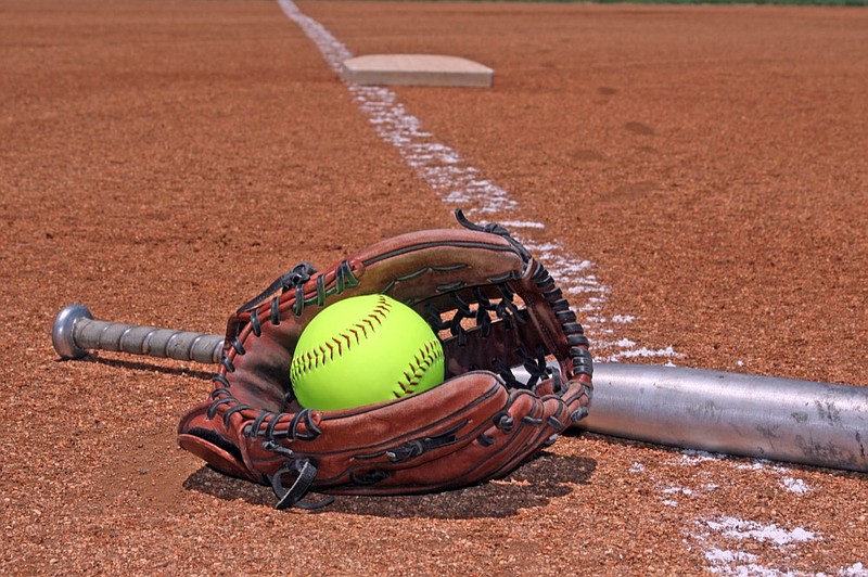 yellow ball bat and glove on the softball baseball field softball tile / Getty Images