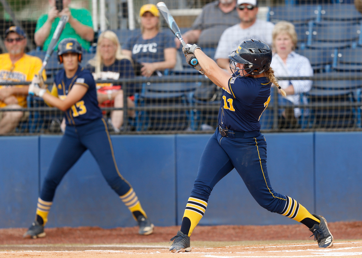 Chattanooga's Aly Walker bats during the Mocs' SoCon softball championship game against the UNCG Spartans at Frost Stadium on Saturday, May 11, 2019, in Chattanooga, Tenn.