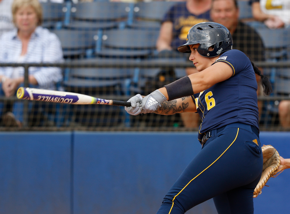 Chattanooga's Amanda Beltran bats during the Mocs' SoCon softball championship game against the UNCG Spartans at Frost Stadium on Saturday, May 11, 2019, in Chattanooga, Tenn.