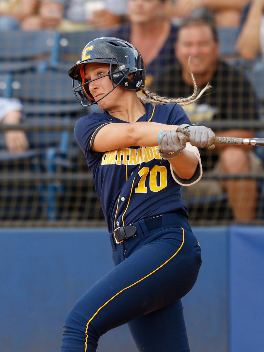 Chattanooga's Devan Brown bats during the Mocs' SoCon softball championship game against the UNCG Spartans at Frost Stadium on Saturday, May 11, 2019, in Chattanooga, Tenn.