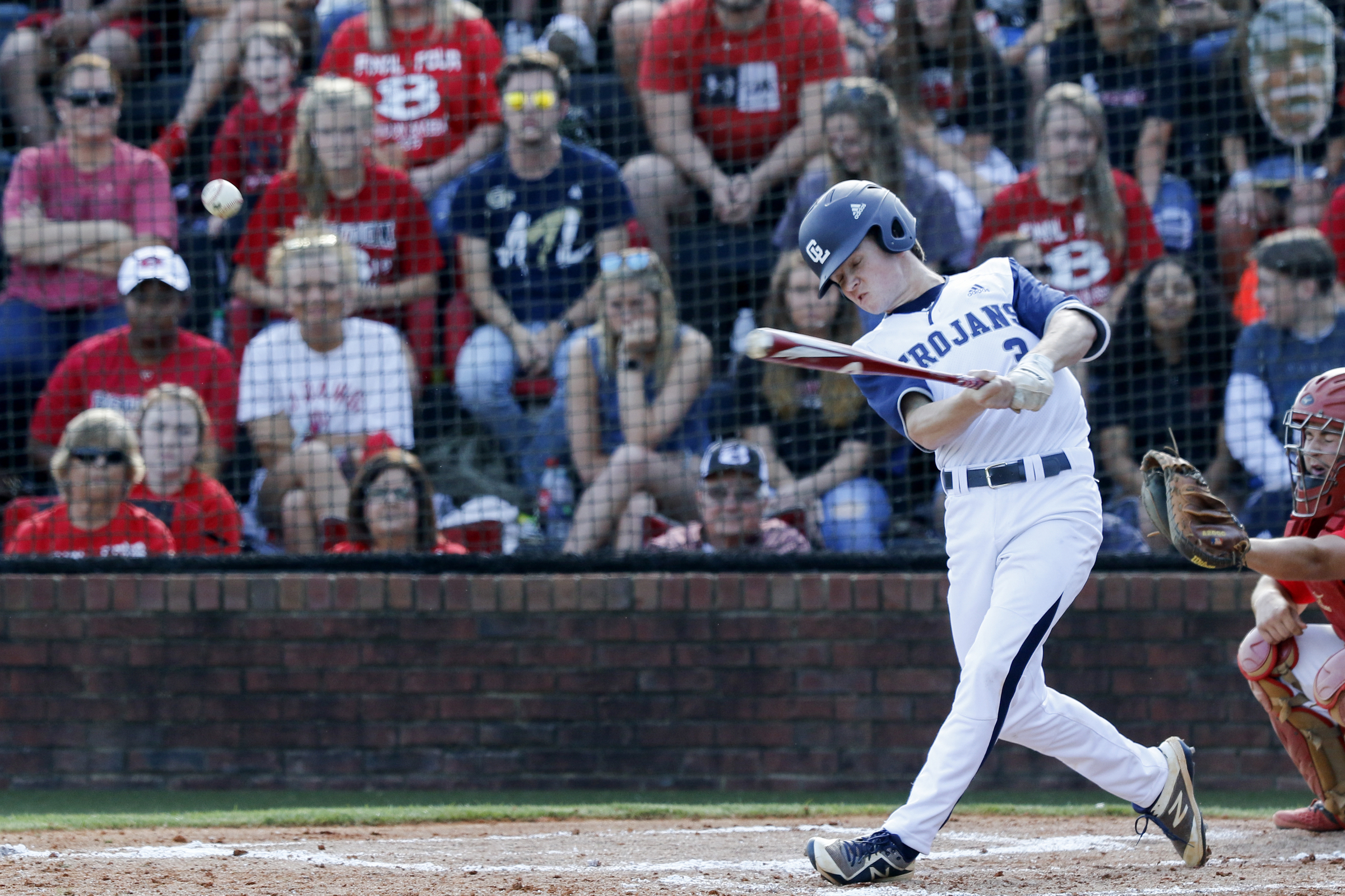 Gordon Lee's Jake Wright (3) connects for a 2-run double against Bowdon in the bottom of the second inning during the first game of a GHSA Class A Public state semifinal double header at Gordon Lee High School's Claud Hendrix Field on Tuesday, May 14, 2019 in Chickamauga, Ga.