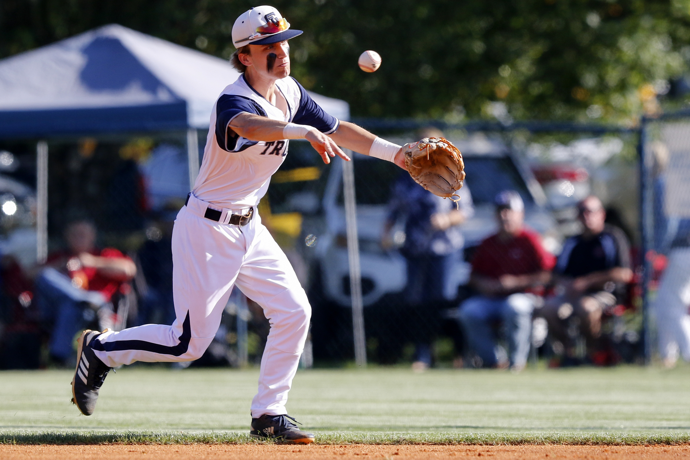 Gordon Lee's Will Sizemore (4) throws the ball to first base for the final out against Bowdon in the top of the fourth inning during the first game of a GHSA Class A Public state semifinal double header at Gordon Lee High School's Claud Hendrix Field on Tuesday, May 14, 2019 in Chickamauga, Ga.