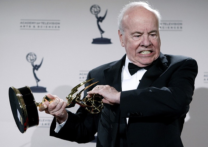 In this Sept. 13, 2008 file photo, actor Tim Conway poses with his award for Outstanding Guest Actor in a Comedy Series for his work on "30 Rock" in the press room at the Creative Arts Emmy Awards in Los Angeles. Conway, the stellar second banana to Carol Burnett who won four Emmy Awards on her TV variety show, has died, according to his publicist. He was 85. Conway died Tuesday morning, May 14, 2019, after a long illness in Los Angeles, according to Howard Bragman, who heads LaBrea Media. (AP Photo/Matt Sayles, File)