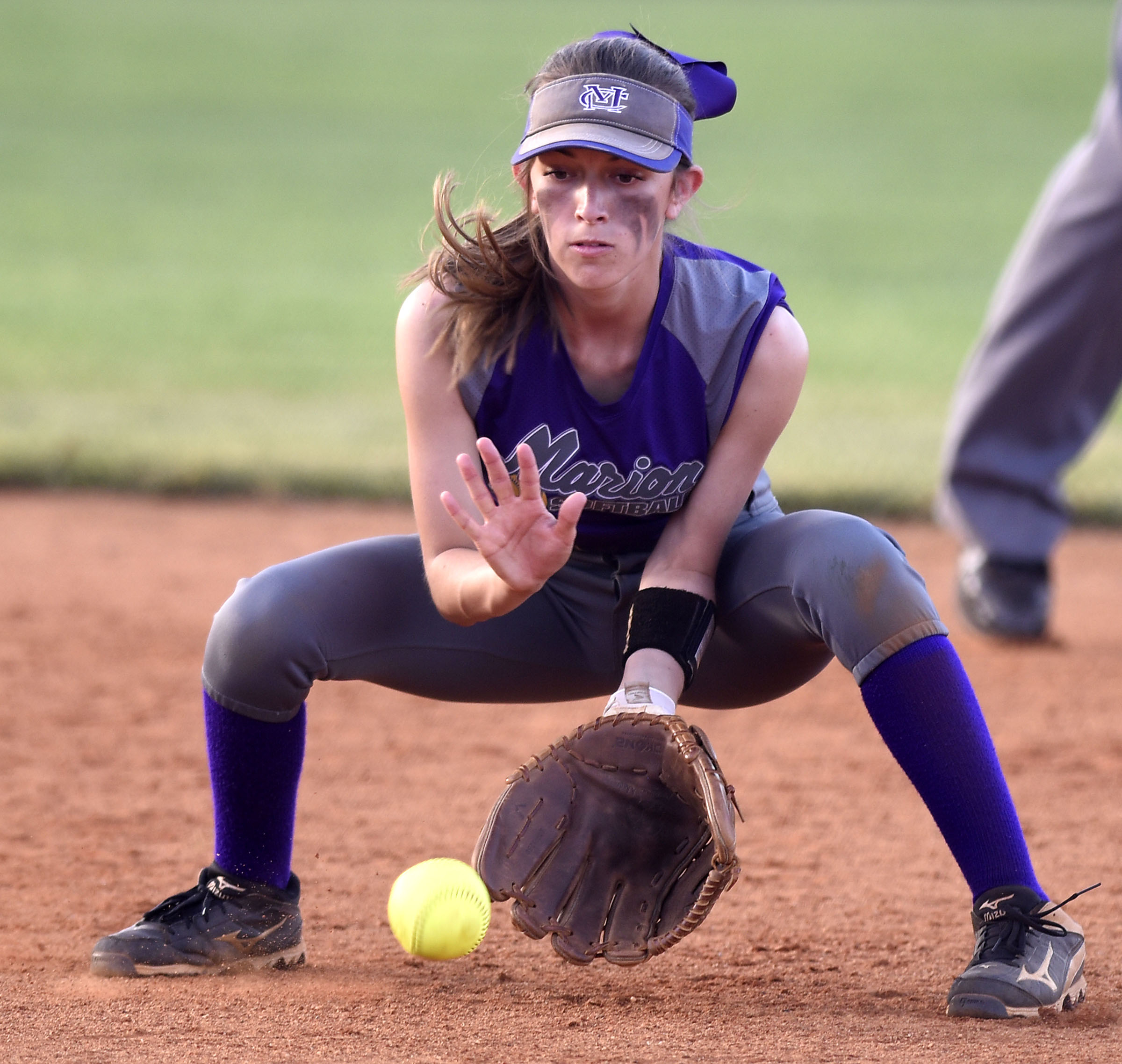 Marion County second baseman Grace Sneed (8) gathers in a Sequatchie grounder. The Marion County Lady Warriors defeated the Sequatchie County Lady Indians 6-5 in the Region 4-AA championship at Sequatchie County High on May 15, 2019.