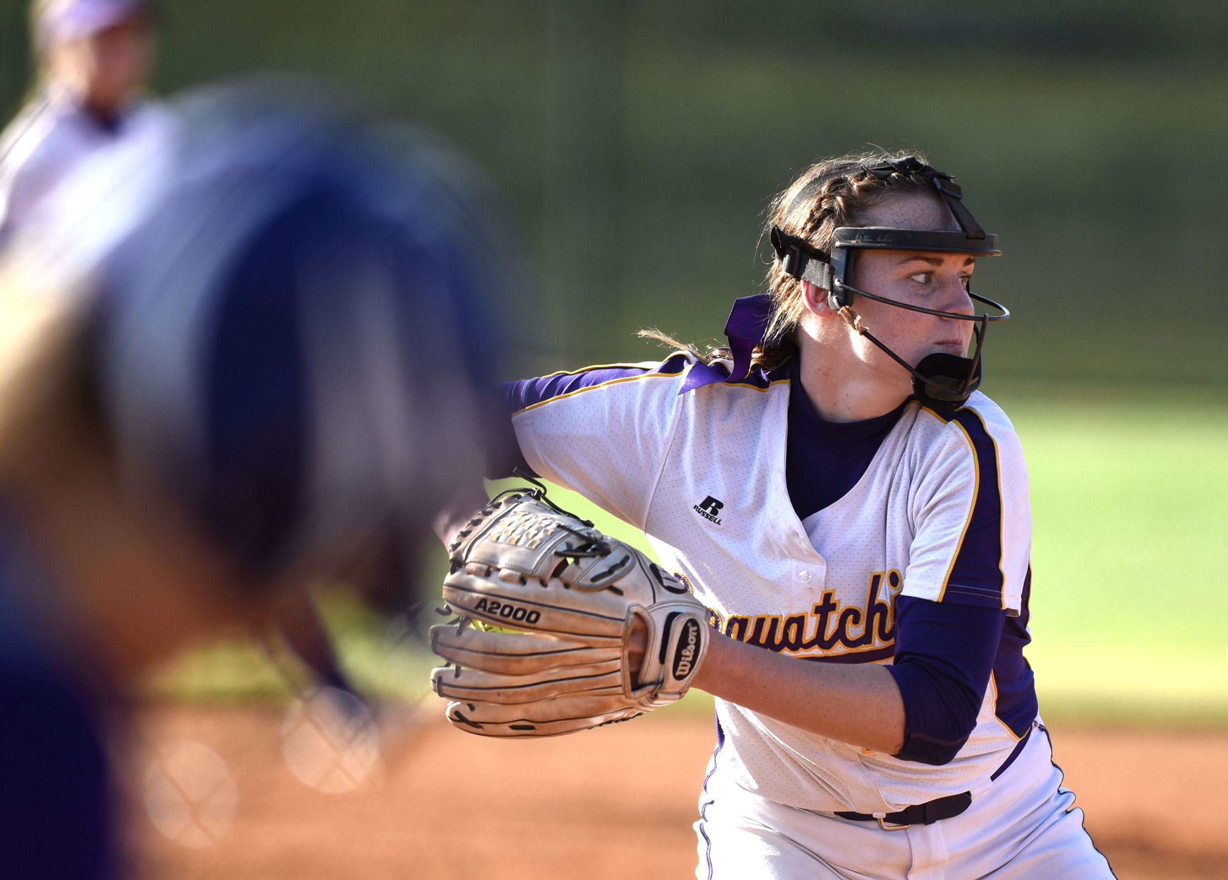 Sequatchie County pitcher MacKenzie Turner (20) prepares to throw a Marion County runner out at first. The Marion County Lady Warriors defeated the Sequatchie County Lady Indians 6-5 in the Region 4-AA championship at Sequatchie County High on May 15, 2019.