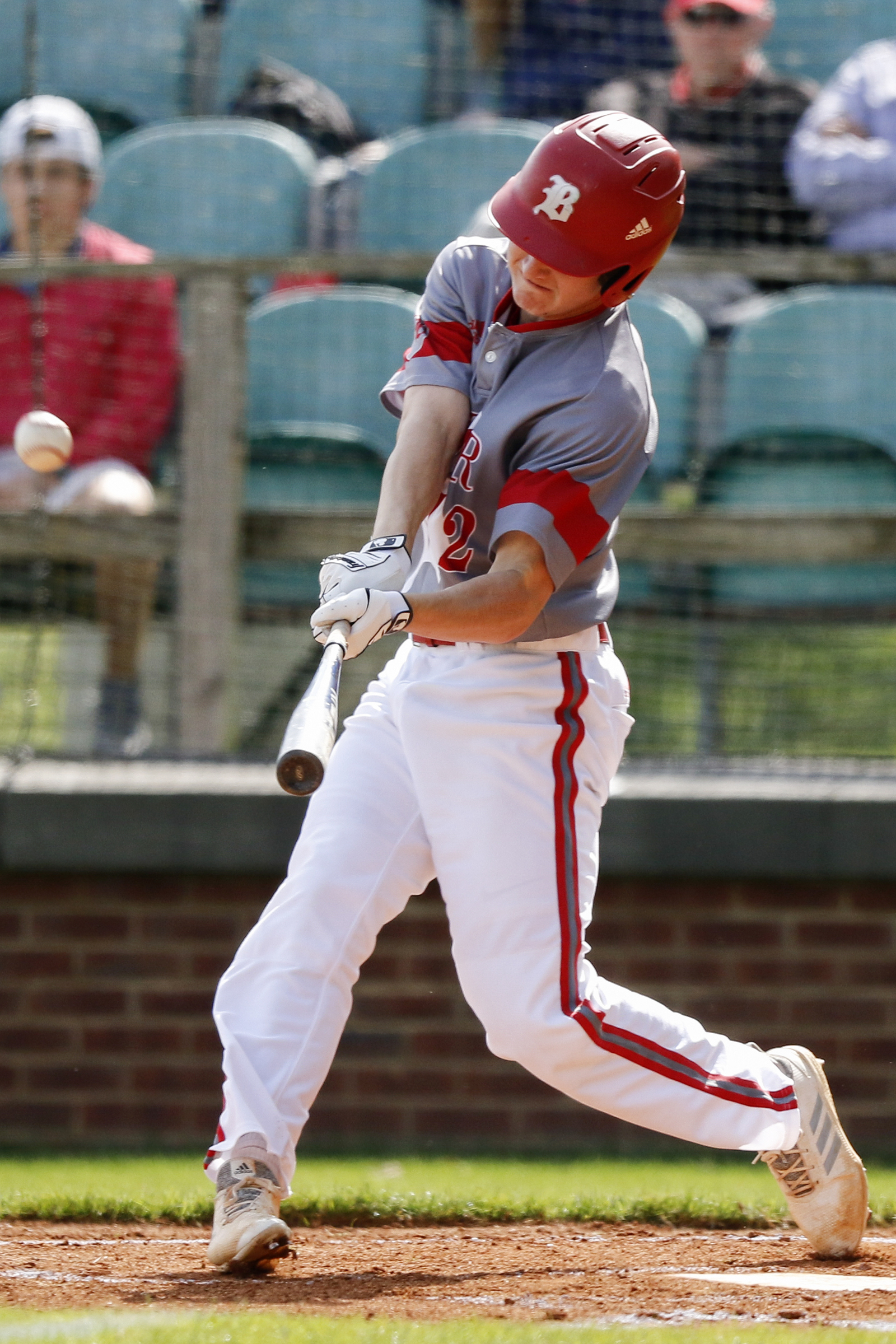 Baylor's Colin Ahearn connects for a grand slam in the bottom of the first inning against Memphis University School during Game 1 of a double header in the Division II-AA quarterfinals at Wyatt McMahan Field on the campus of Baylor Schoolon Wednesday, May 15, 2019 in Chattanooga, Tenn.