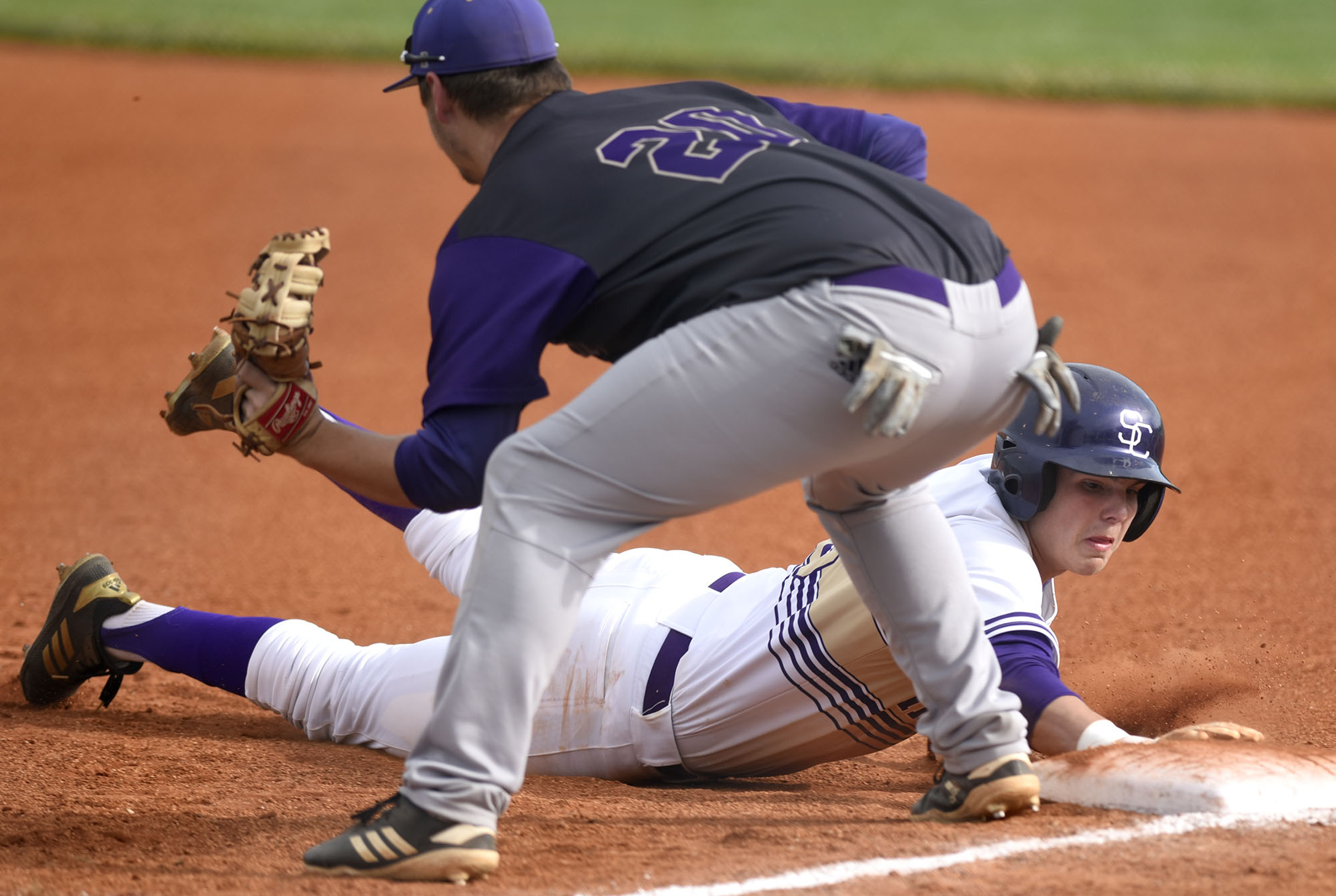 Sequatchie's Collin Hudson (3) gets back to first before the tag in a Grundy pickoff attempt. The Sequatchie County Indians hosted the Grundy County Yellow Jackets in the Region 4-AA baseball championship on May 15, 2019.