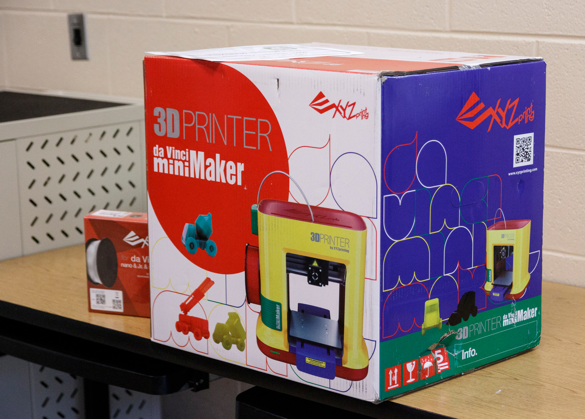 A 3D printer gifted by Learning Blade sits in a 7th grade STEM innovators class at Signal Mountain Middle High School on Thursday, May 9, 2019, in Signal Mountain, Tenn. Learning Blade presented a 3D printer to the school for their achievement using the Learning Blade program.