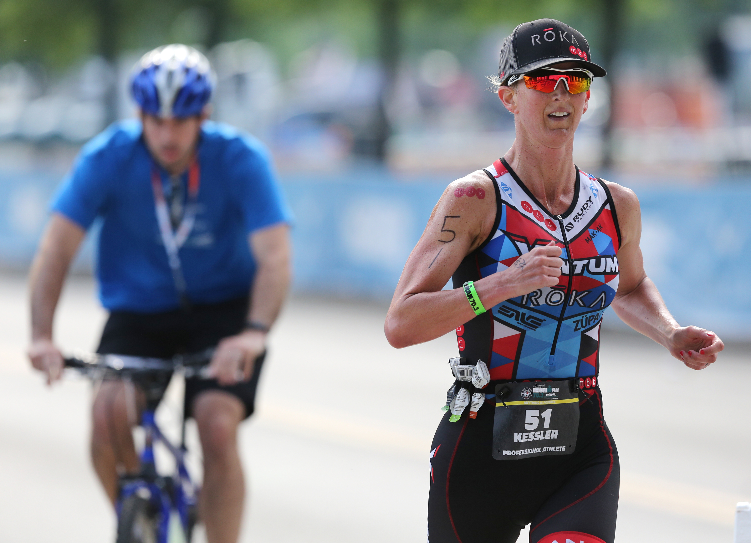 Meredith Kessler runs during Ironman 70.3 Chattanooga Sunday, May 20, 2018 in Chattanooga, Tenn. Kessler placed second in the race.