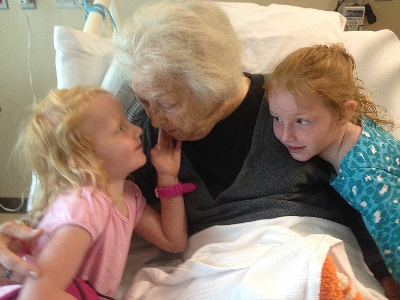 Evelyn Lancaster, center, with her great-granddaughters Evie, left, and Tilleigh.